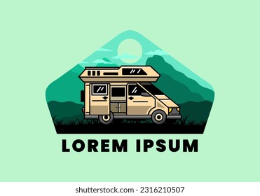 Big family van with sliding door for camping illustration badge design