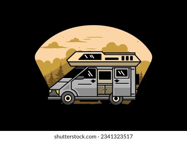 Big family van with sliding door for camping illustration badge design