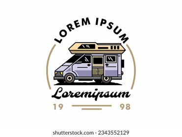 Big family van with sliding door for camping illustration badge design