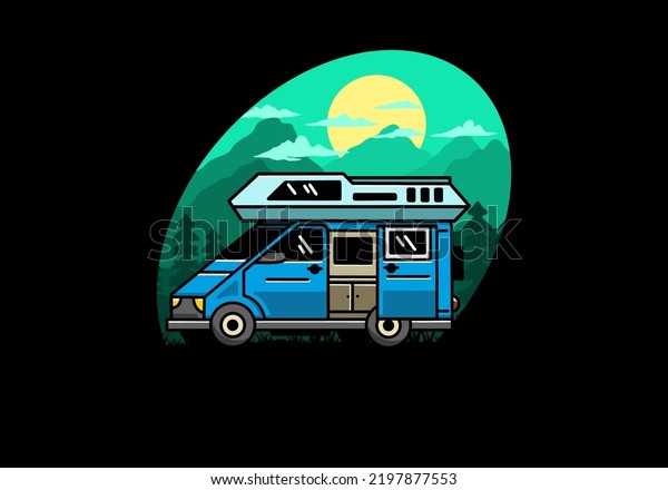Big family van with sliding door for camping\
illustration badge design
