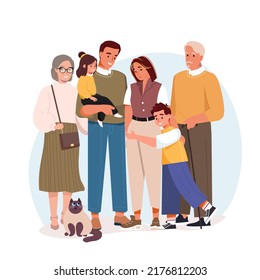 Big Family Vector Portrait Happy Parents Stock Vector (royalty Free 