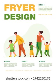 Big family walking outdoors. Tired parents and children standing together, roller skating. Vector illustration for large family, childhood, weekend, leisure concept