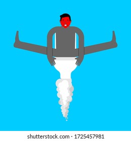 Big farting. Guy farting Flying on toilet. flatulence vector illustration