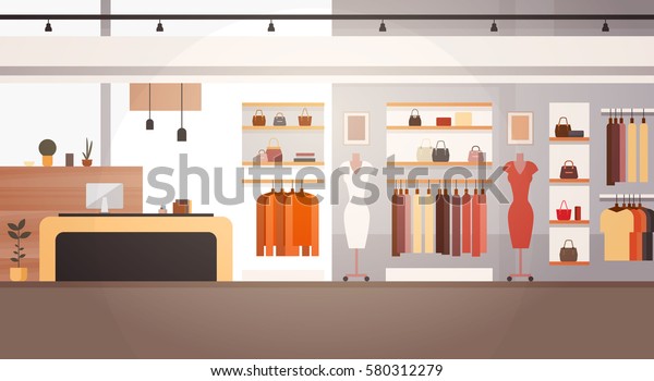 大ファッションショップスーパーマーケット女性服ショッピングモールインテリアバナー コピースペース付き フラットベクターイラスト のベクター画像素材 ロイヤリティフリー