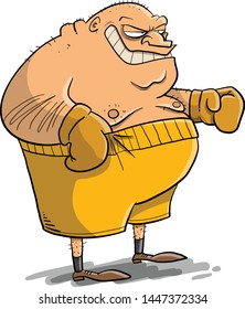 Big fat boxing fighter in yellow shorts