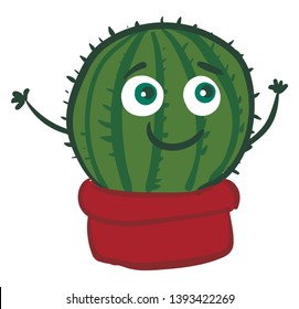 A big fat cactus in a red pot with a happy face vector color drawing or illustration