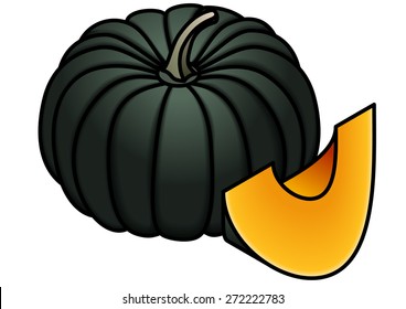 A big fat dark blue/gray pumpkin with a cut slice.