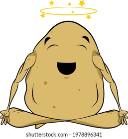 Big Fat Happy Potato Smiling while Meditating. Concentrating to find inner peace and a healthy lifestyle. Laughing Vegetable vector isolated on white background.