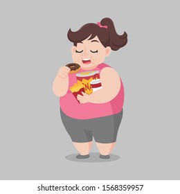 Big Fat Happy woman enjoy eat donuts snack, diet lose weight Healthcare concept