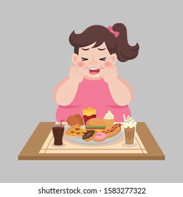 Big Fat Happy woman enjoy eat fast food, junk food, chicken drumstick, French fries, Hamburger, diet lose weight, Healthcare concept