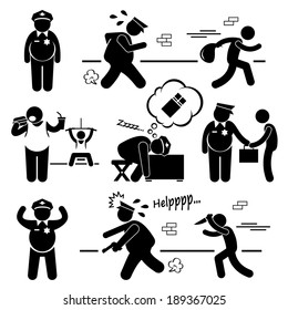 Big Fat Lazy Police Cop Stick Figure Pictogram Icon Cliparts