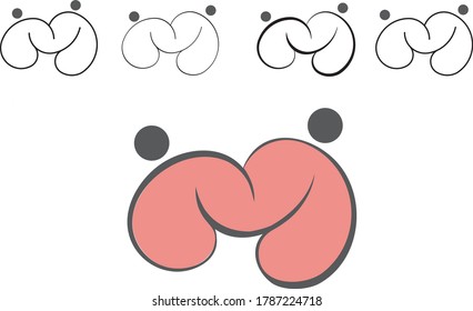 The Big Fat M logo abstract design which something looks like a dogs face or two men walking together.
