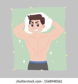 Big Fat Man paste his picture on slender man picture, he want a slender body diet healthy cartoon, lose weight, Healthcare concept cartoon character.