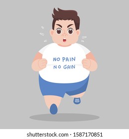 Big Fat man running want to lose weight, Diet Weight loss Healthcare concept  concept