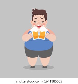 Big Fat Mn love drinking a mug of beer, Healthcare concept, Vector illustration in a flat style.
