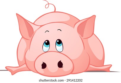 big fat pig lay down - vector illustration