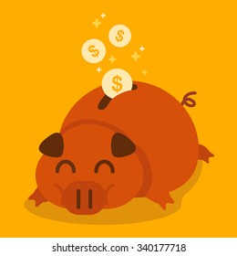 Big fat pig piggy bank. Saving concept flat design illustration.