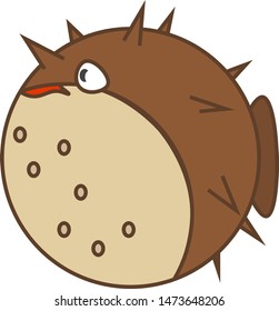 A big fat pufferfish in round shape, vector, color drawing or illustration.