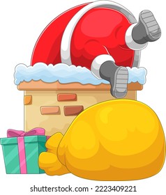 The big fat Santa clause is difficult to enter the chimney with his fat body of illustration