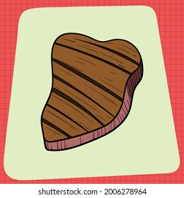 Big Fat Slice of Grilled Steak. Tagliata. Everyday household breakfast items. Food icons for menu design. Vector Graphic Elements isolated on White Background.