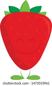 A big fat strawberry in bright red color, vector, color drawing or illustration.