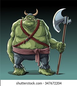 Big fat troll with axe in standing pose.