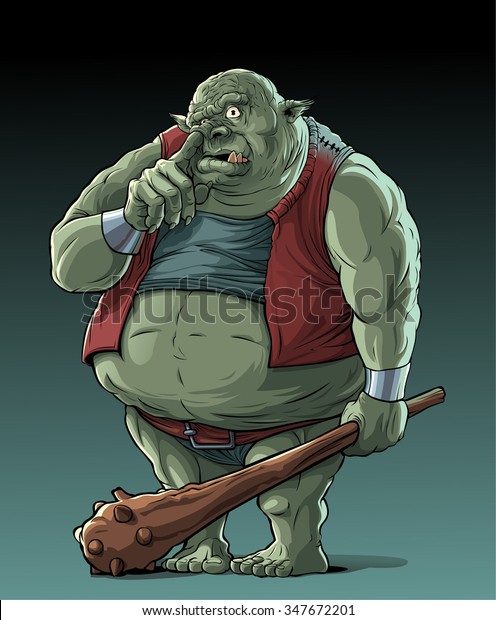 Big fat troll with cudgel standing in the woods,\
picking his nose.