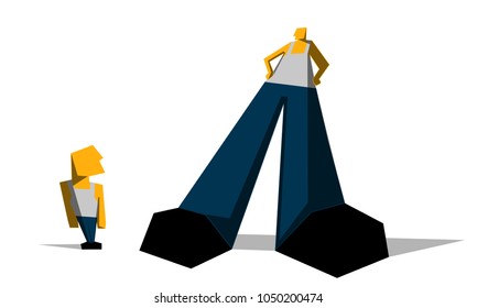 Big father and little son on white background. man and boy. term, constructivism. Poster for father's day.