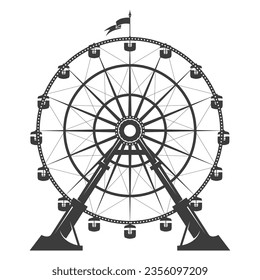 Big ferris wheel in amusement park, observation wheel attraction, vector 