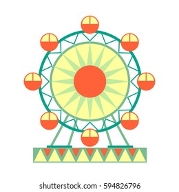 Big Ferris Wheel Ride, Part Of Amusement Park And Fair Series Of Flat Cartoon Illustrations