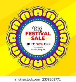 Big Festival Sale Banner or poster,  round ornamental frame design for offer or sale banner