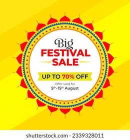 Big Festival Sale Banner or poster,  round ornamental frame design for offer or sale banner