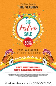 Big Festival Sale Offer Poster Design Layout Template Background Design with 50% Discount Tag - A4 Size Festival Sale Poster Design Template