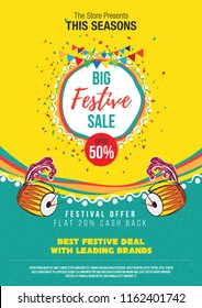 Big Festival Sale Poster Design Layout Template Background Design With 50% Discount Tag - A4 Size Festival Sale Poster Design Template