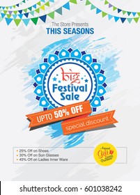 Big Festival Sale Poster Design with 50% Discount Tag - Shutterstock ID 601038242