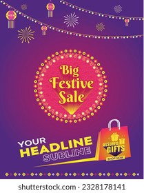 Big Festive Sale Advertisement  Template, Indian Festivals, Ad mockup, Celebrations background, Online Shopping Vector Design