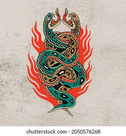 the big and fiery snake fight behind it artwork design