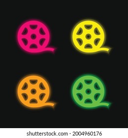 Big Film Roll four color glowing neon vector icon