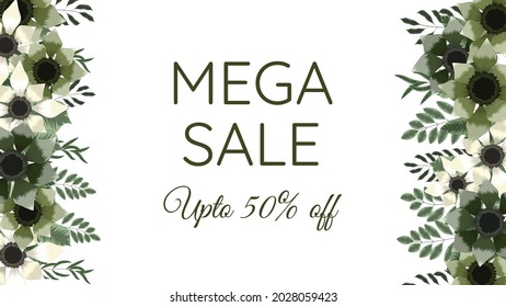 Big final Sale promo web banner. Beautiful editable floral frame background template with place for your text for web, posters, social media, design, ads. Vector illustration spesial discount offer.