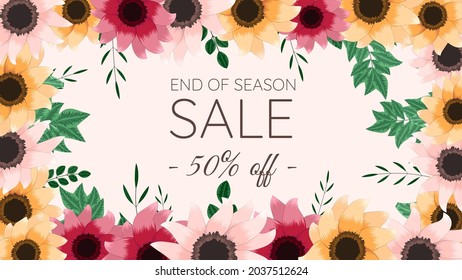 Big final Sale promo web banner. Beautiful editable floral frame background template with place for your text for web, posters, social media, design, ads. Vector illustration special discount offer.