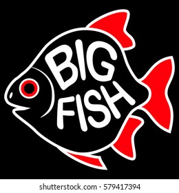 Big Fish background. The contrast image. Cartoon  flat characters. Vector illustration.