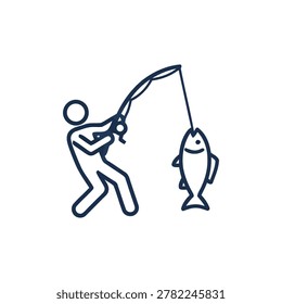 Big Fish Catch Icon Illustration Containing hooked fish, fishing rod, and sport recreation