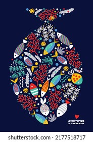 Big fish. Cute fish poster. Motif with fish. Love!