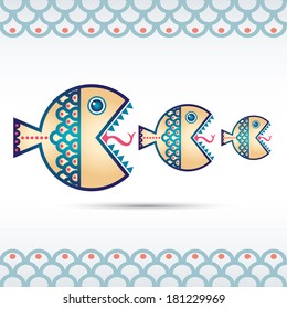 Big fish devouring a small fish. Vector illustration.