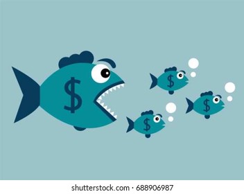 Big fish with a dollar badge wants to eat small fish
