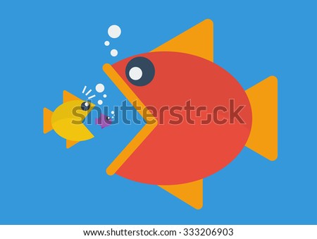 Big fish eat little fish. Flat style. Business Concept