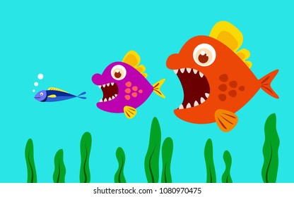 big fish eat little fish. vector illustration.