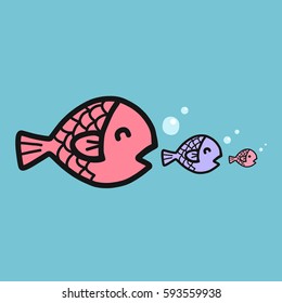 Big Fish Eat Small Fish Cartoon Stock Vector (Royalty Free) 593559938 ...