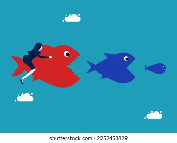 Los peces grandes comen peces pequeños. Competencia y fusiones. depredador y presa
