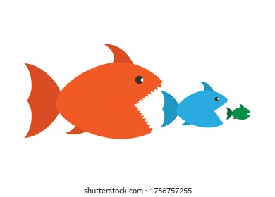 Big fish eat small fish. concept vector illustration for theme design, isolated on white background
